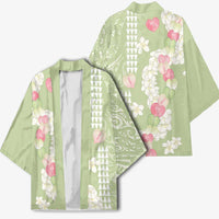 Leaf Green Hawaii Anthurium Plumeria Lei Kimono LT9 - Polynesian Pride