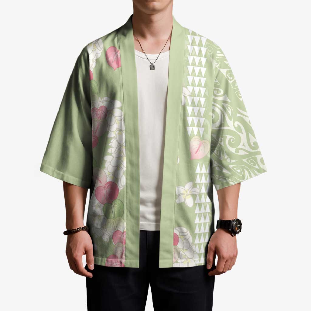 Leaf Green Hawaii Anthurium Plumeria Lei Kimono LT9 - Polynesian Pride