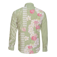 Leaf Green Hawaii Anthurium Plumeria Lei Long Sleeve Button Shirt LT9 - Polynesian Pride