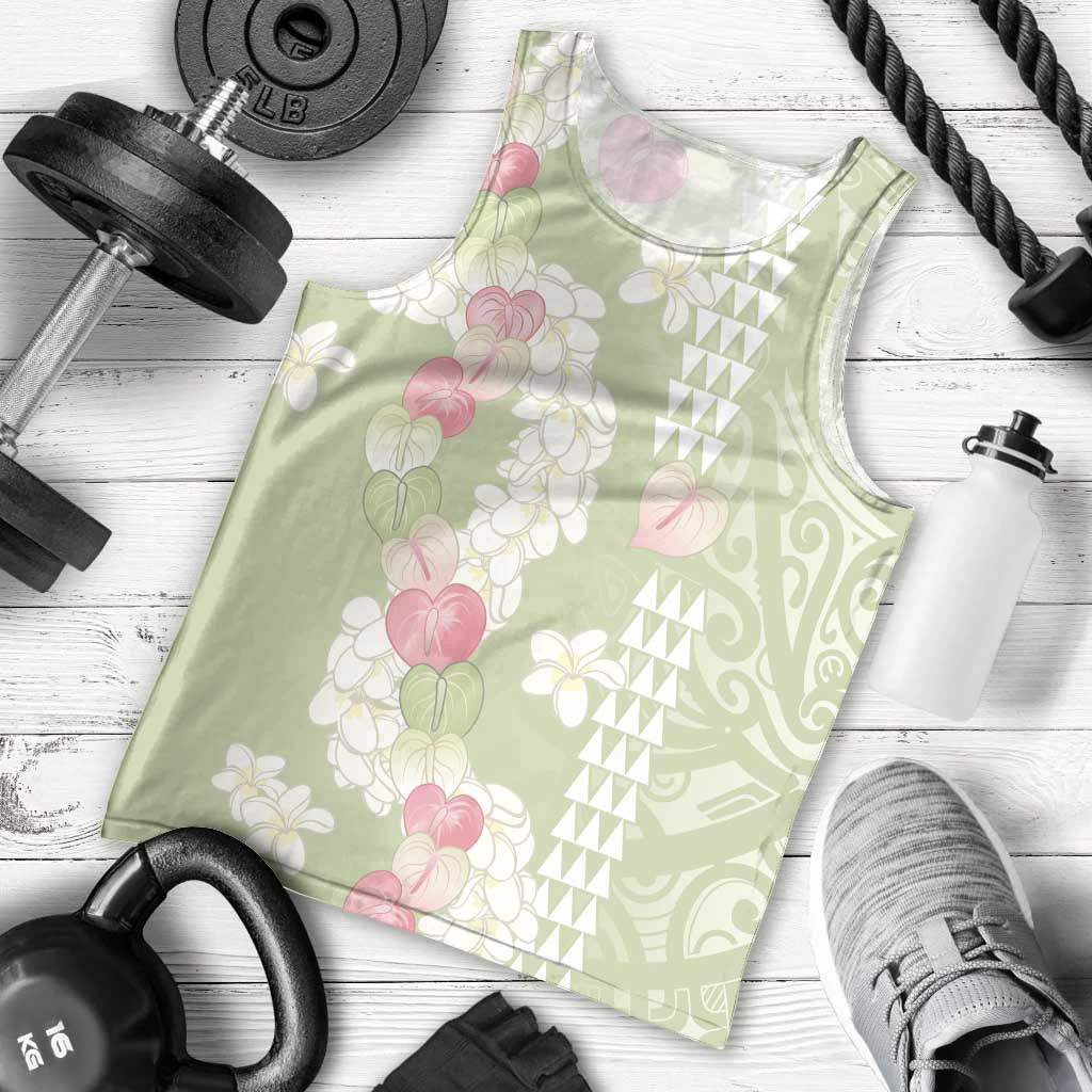Leaf Green Hawaii Anthurium Plumeria Lei Men Tank Top LT9 - Polynesian Pride