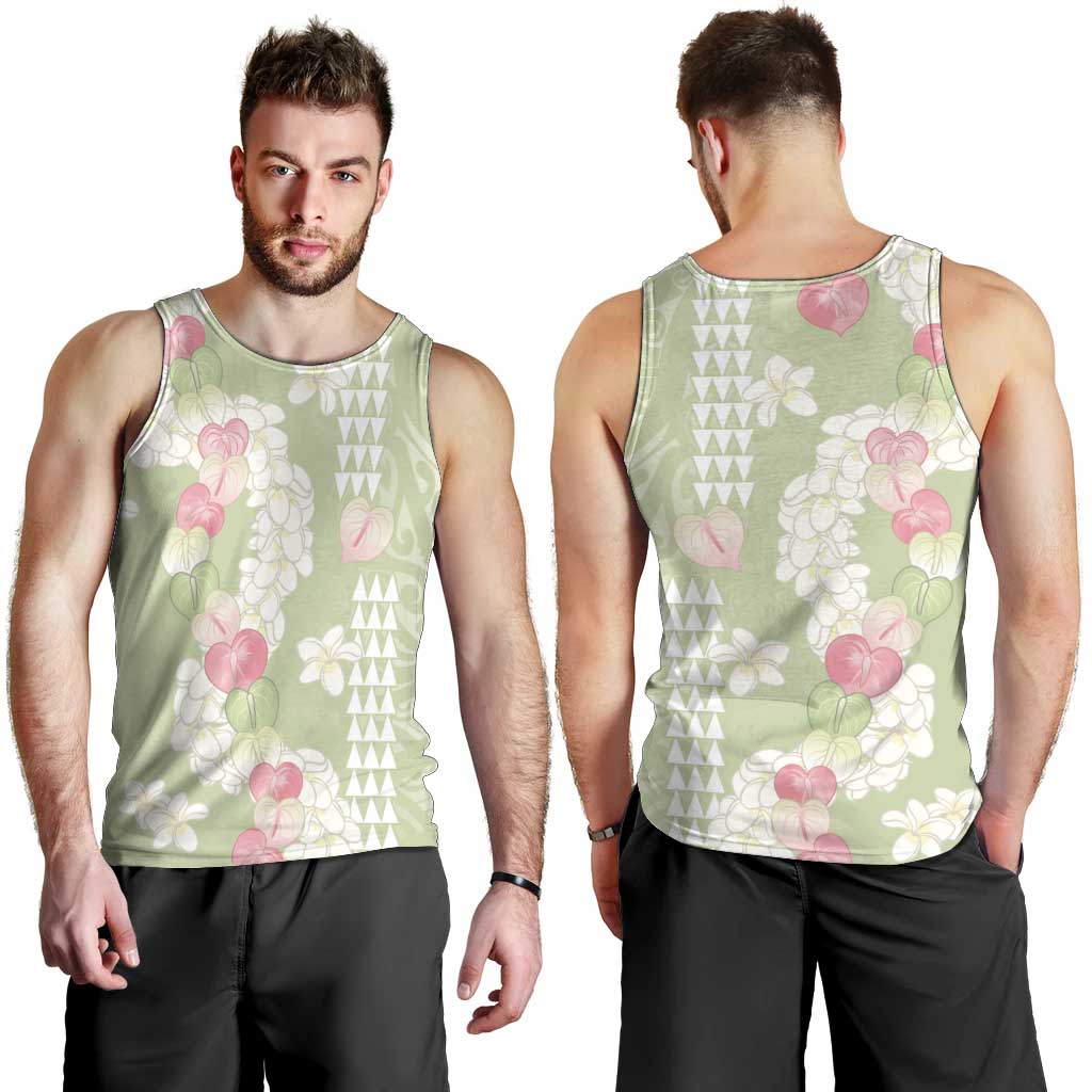 Leaf Green Hawaii Anthurium Plumeria Lei Men Tank Top LT9 - Polynesian Pride