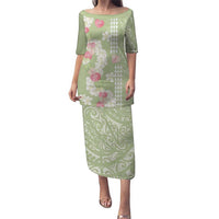 Leaf Green Hawaii Anthurium Plumeria Lei Puletasi LT9 Long Dress Green - Polynesian Pride