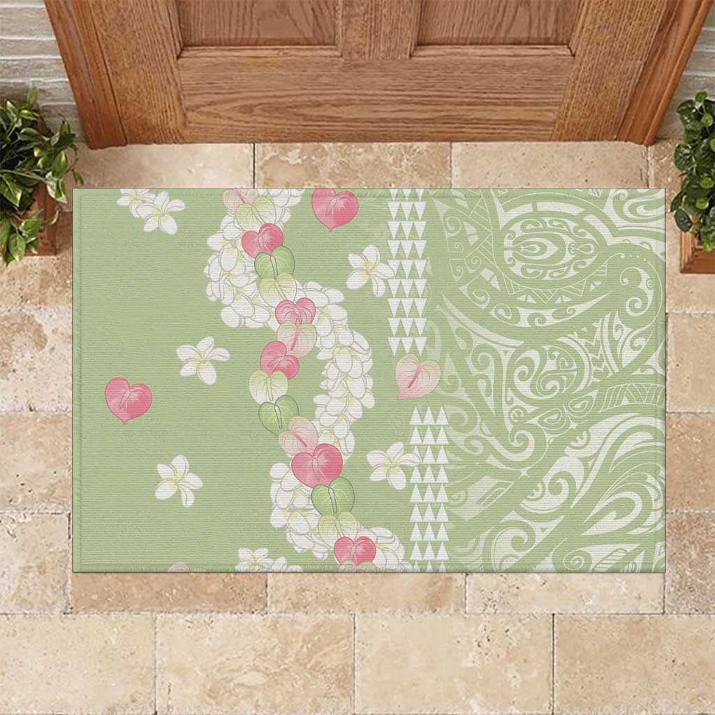 Leaf Green Hawaii Anthurium Plumeria Lei Rubber Doormat LT9 Green - Polynesian Pride