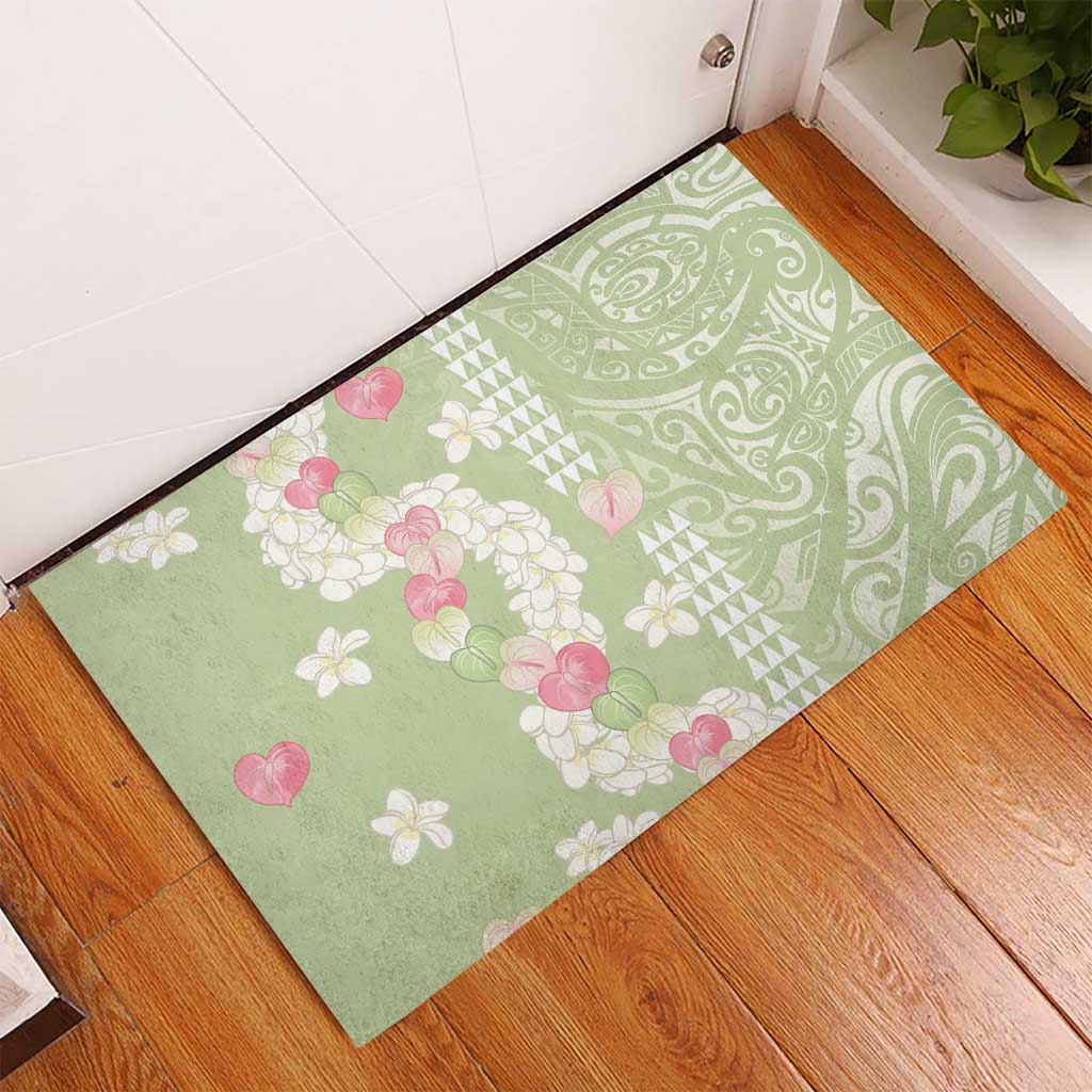 Leaf Green Hawaii Anthurium Plumeria Lei Rubber Doormat LT9 - Polynesian Pride