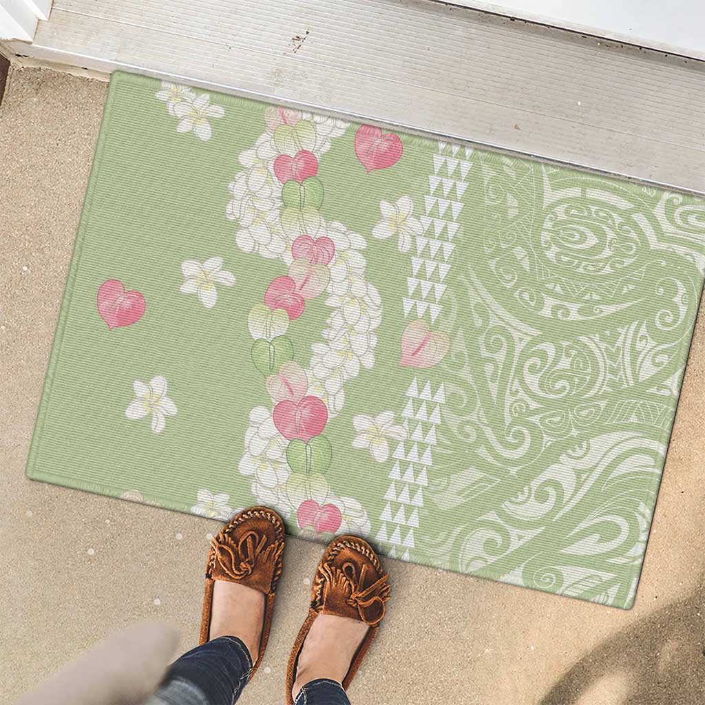 Leaf Green Hawaii Anthurium Plumeria Lei Rubber Doormat LT9 - Polynesian Pride
