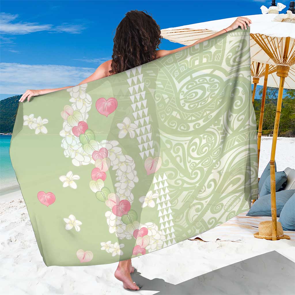 Leaf Green Hawaii Anthurium Plumeria Lei Sarong LT9 One Size 44 x 66 inches Green - Polynesian Pride