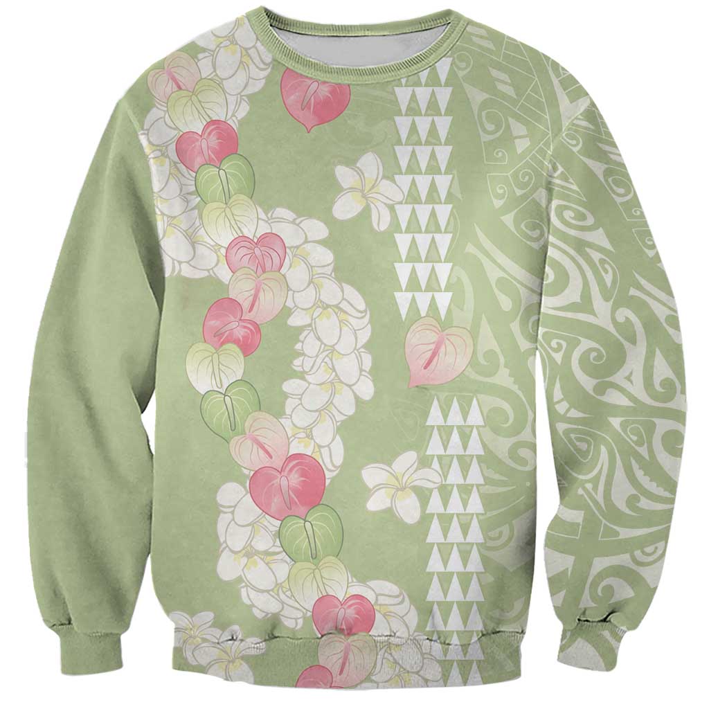 Leaf Green Hawaii Anthurium Plumeria Lei Sweatshirt LT9 Unisex Green - Polynesian Pride