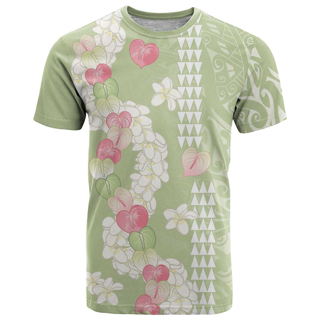 Leaf Green Hawaii Anthurium Plumeria Lei T Shirt LT9 Green - Polynesian Pride