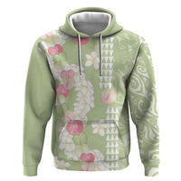Leaf Green Hawaii Anthurium Plumeria Lei Zip Hoodie LT9 Pullover Hoodie Green - Polynesian Pride