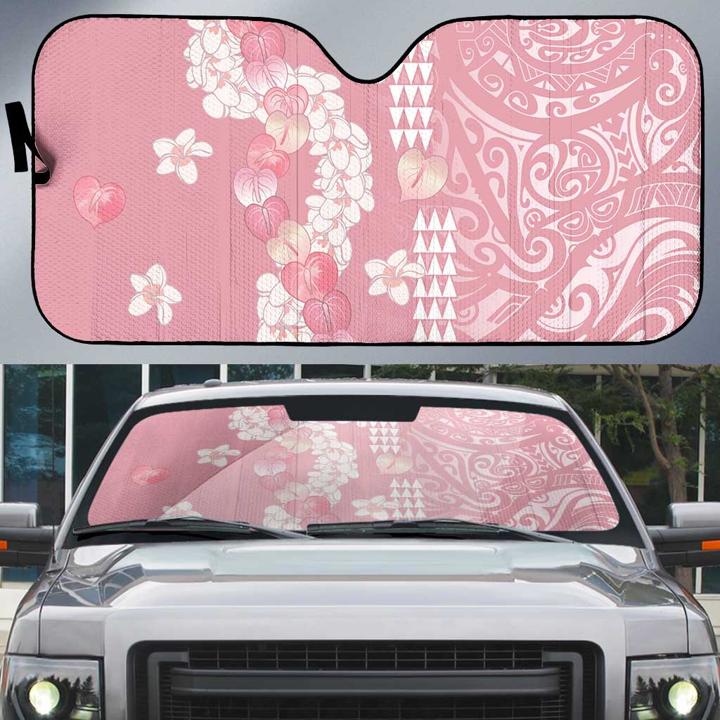 Soft Pink Hawaii Anthurium Plumeria Lei Auto Sun Shade LT9 Pink - Polynesian Pride