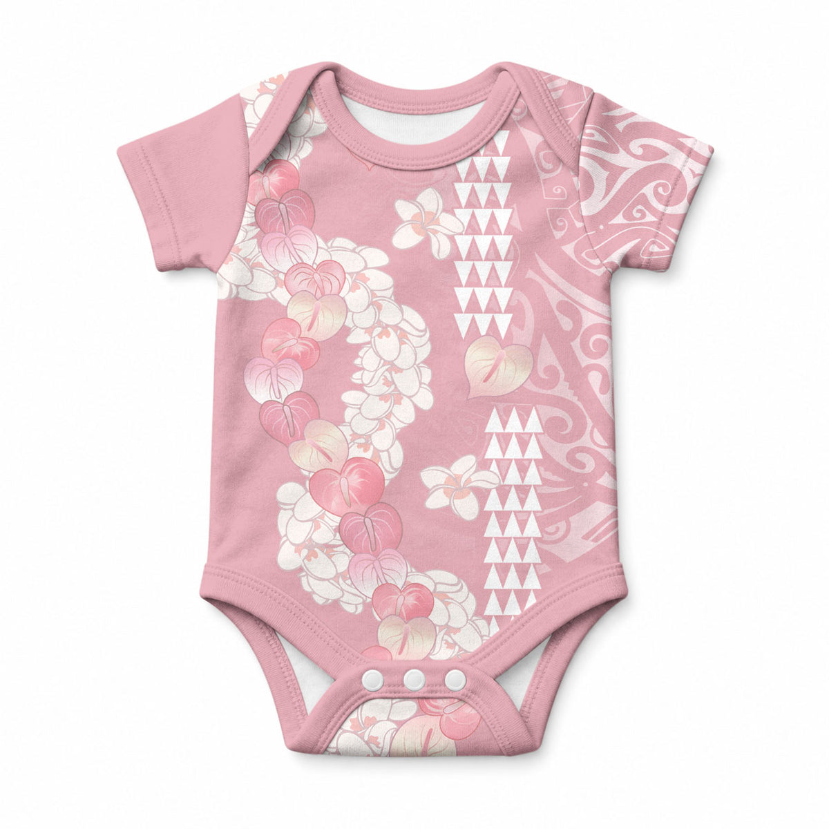 Soft Pink Hawaii Anthurium Plumeria Lei Baby Onesie LT9 Blue - Polynesian Pride