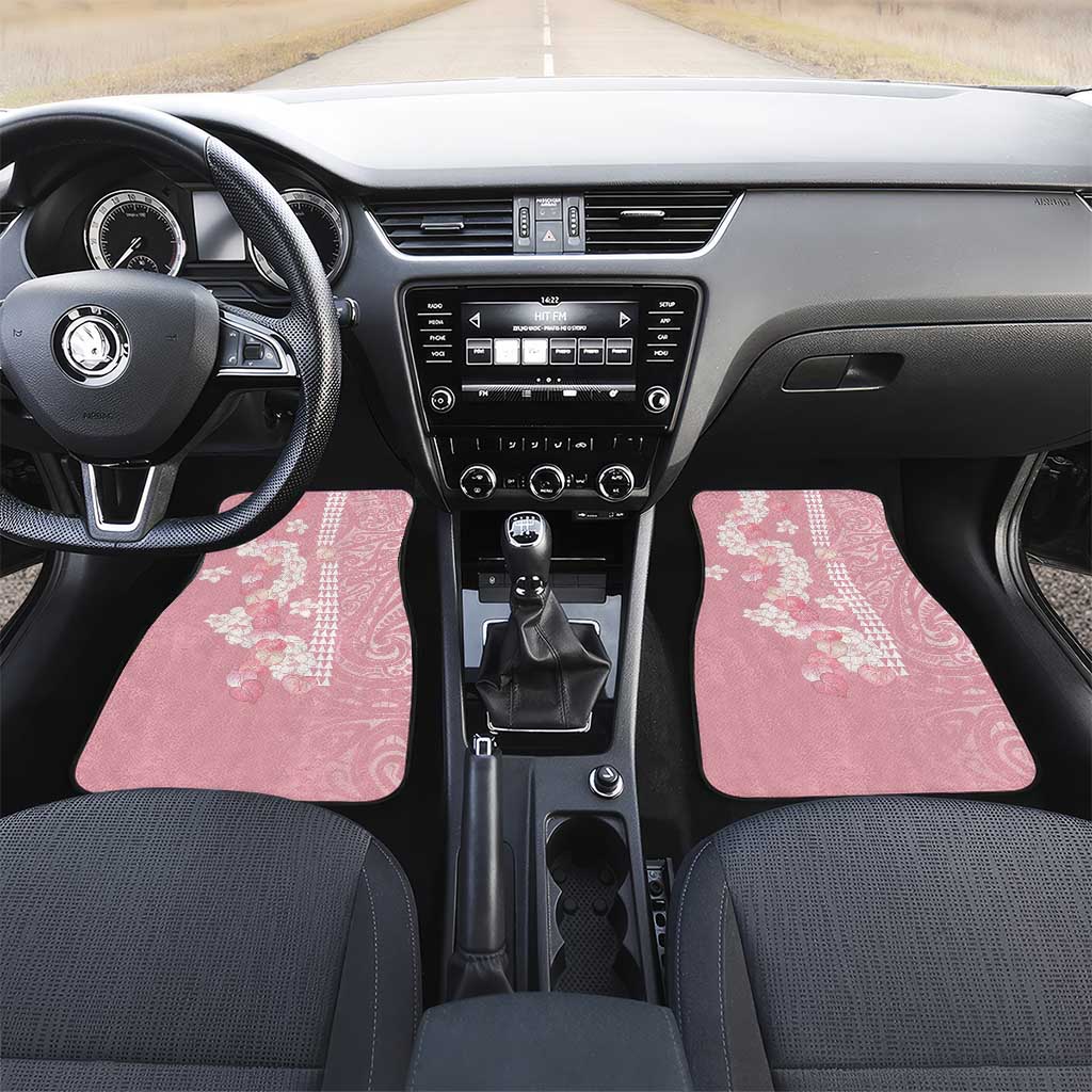 Soft Pink Hawaii Anthurium Plumeria Lei Car Mats LT9 Set 2pcs - Front Pink - Polynesian Pride