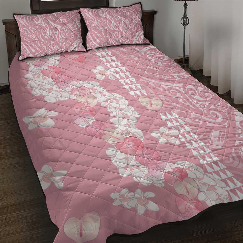 Soft Pink Hawaii Anthurium Plumeria Lei Quilt Bed Set LT9 Pink - Polynesian Pride