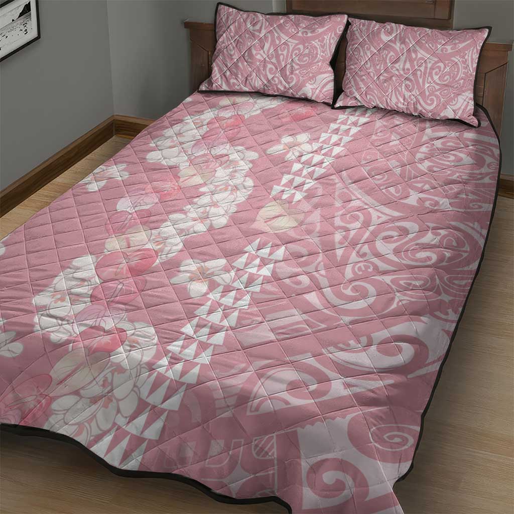 Soft Pink Hawaii Anthurium Plumeria Lei Quilt Bed Set LT9 - Polynesian Pride