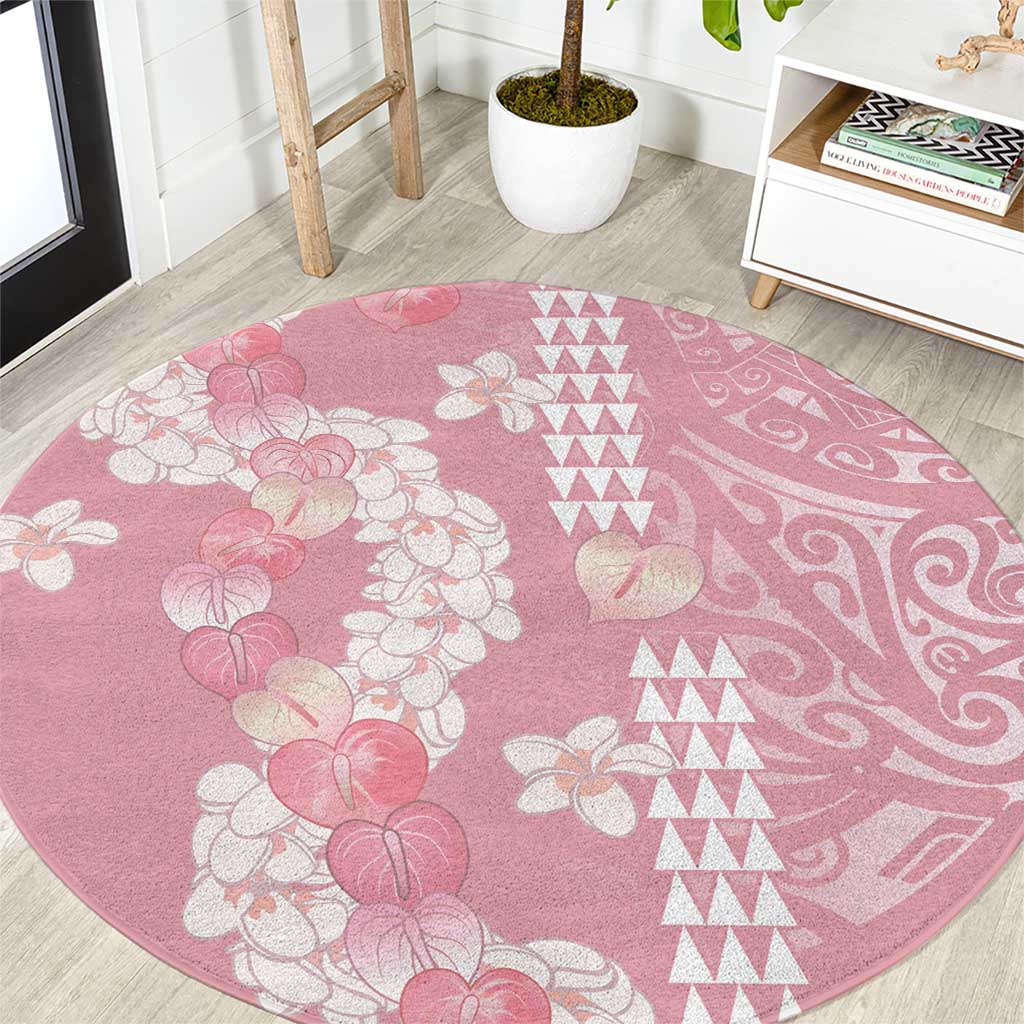 Soft Pink Hawaii Anthurium Plumeria Lei Round Carpet LT9 Pink - Polynesian Pride