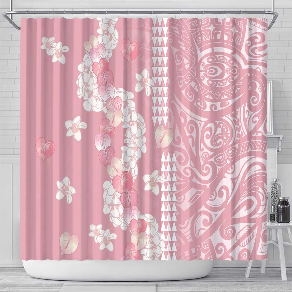 Soft Pink Hawaii Anthurium Plumeria Lei Shower Curtain LT9 - Polynesian Pride
