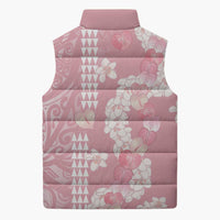 Soft Pink Hawaii Anthurium Plumeria Lei Sleeveless Puffer Jacket LT9 - Polynesian Pride