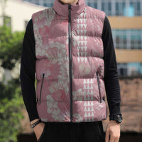 Soft Pink Hawaii Anthurium Plumeria Lei Sleeveless Puffer Jacket LT9 - Polynesian Pride