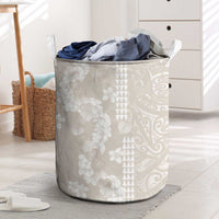 Suede Beige Hawaii Anthurium Plumeria Lei Laundry Basket LT9 Beige - Polynesian Pride