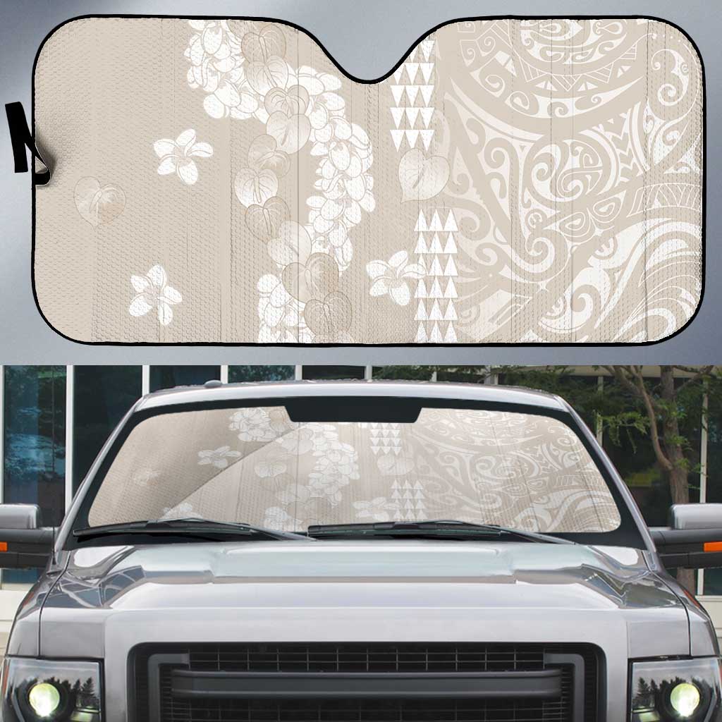 Suede Beige Hawaii Anthurium Plumeria Lei Auto Sun Shade LT9 Beige - Polynesian Pride