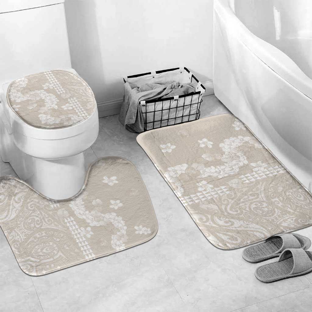 Suede Beige Hawaii Anthurium Plumeria Lei Bathroom Set LT9 Mat Set Only (3 pcs) One Size Beige - Polynesian Pride