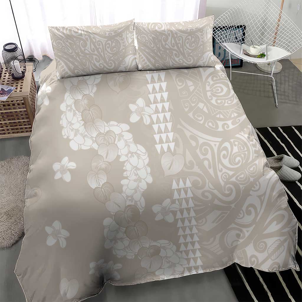 Suede Beige Hawaii Anthurium Plumeria Lei Bedding Set LT9 - Polynesian Pride