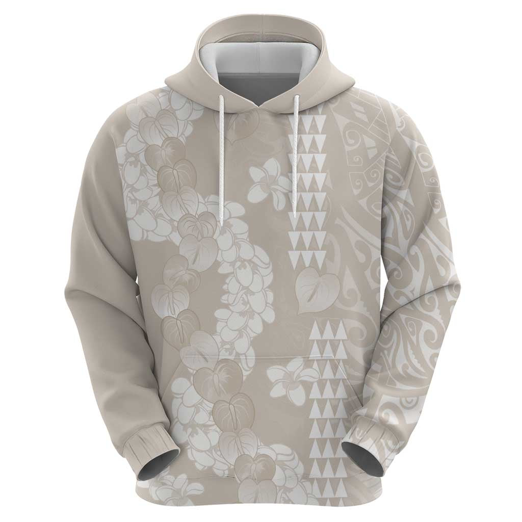 Suede Beige Hawaii Anthurium Plumeria Lei Hoodie LT9 - Polynesian Pride