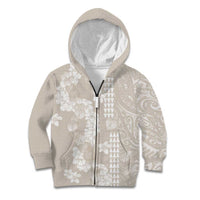 Suede Beige Hawaii Anthurium Plumeria Lei Kid Hoodie LT9 Zip Hoodie Beige - Polynesian Pride