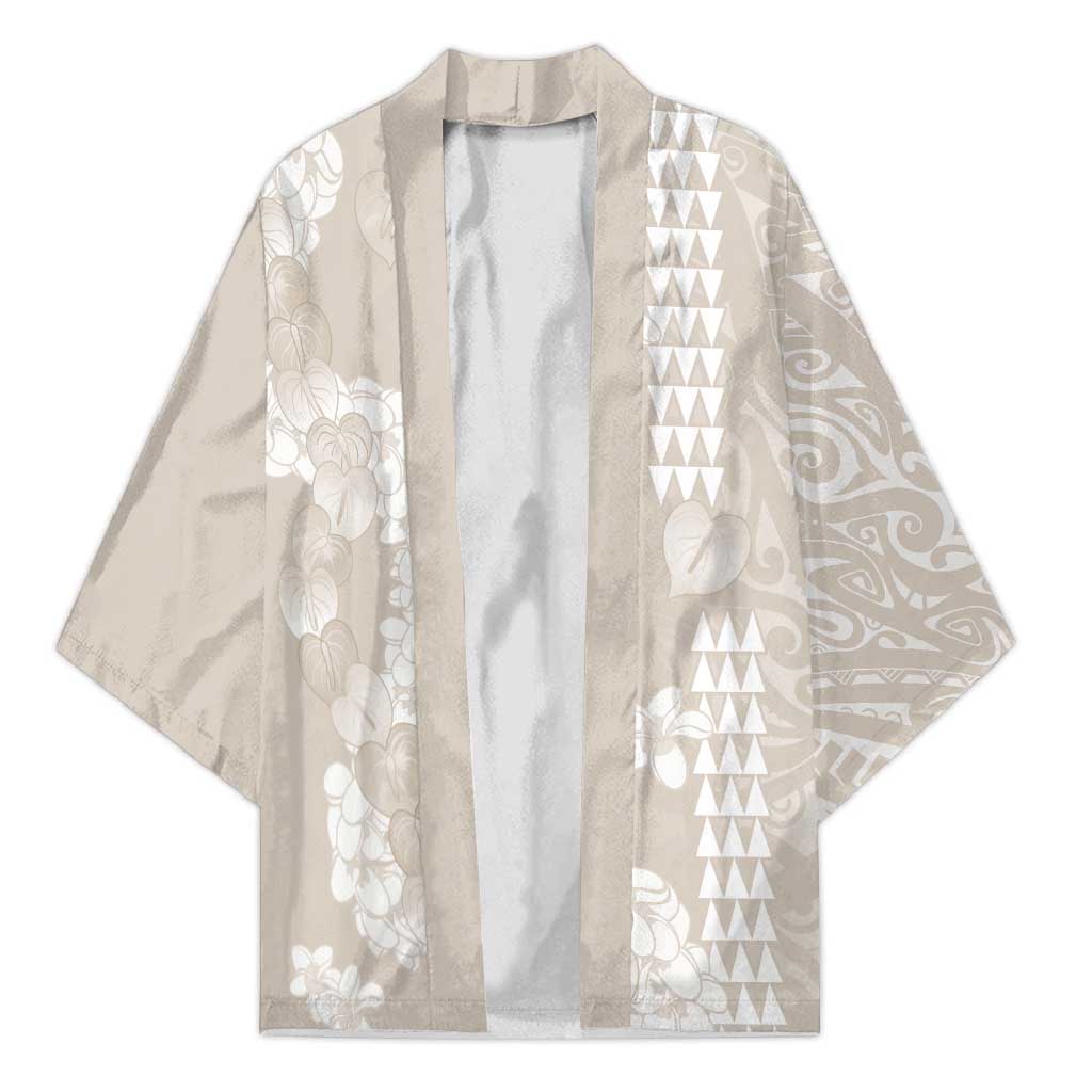 Suede Beige Hawaii Anthurium Plumeria Lei Kimono LT9 Unisex Beige - Polynesian Pride