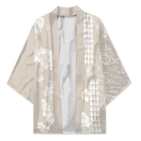 Suede Beige Hawaii Anthurium Plumeria Lei Kimono LT9 Unisex Beige - Polynesian Pride