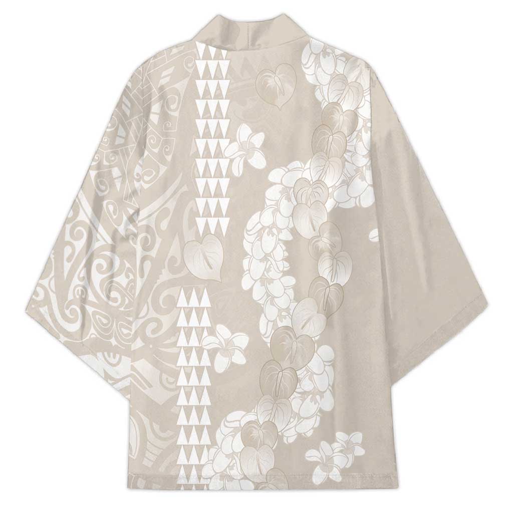 Suede Beige Hawaii Anthurium Plumeria Lei Kimono LT9 - Polynesian Pride