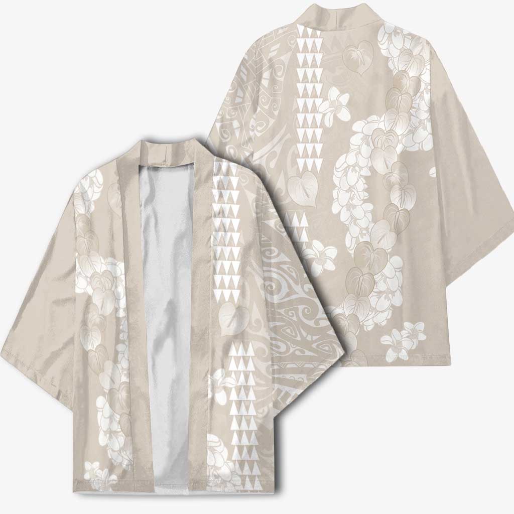 Suede Beige Hawaii Anthurium Plumeria Lei Kimono LT9 - Polynesian Pride