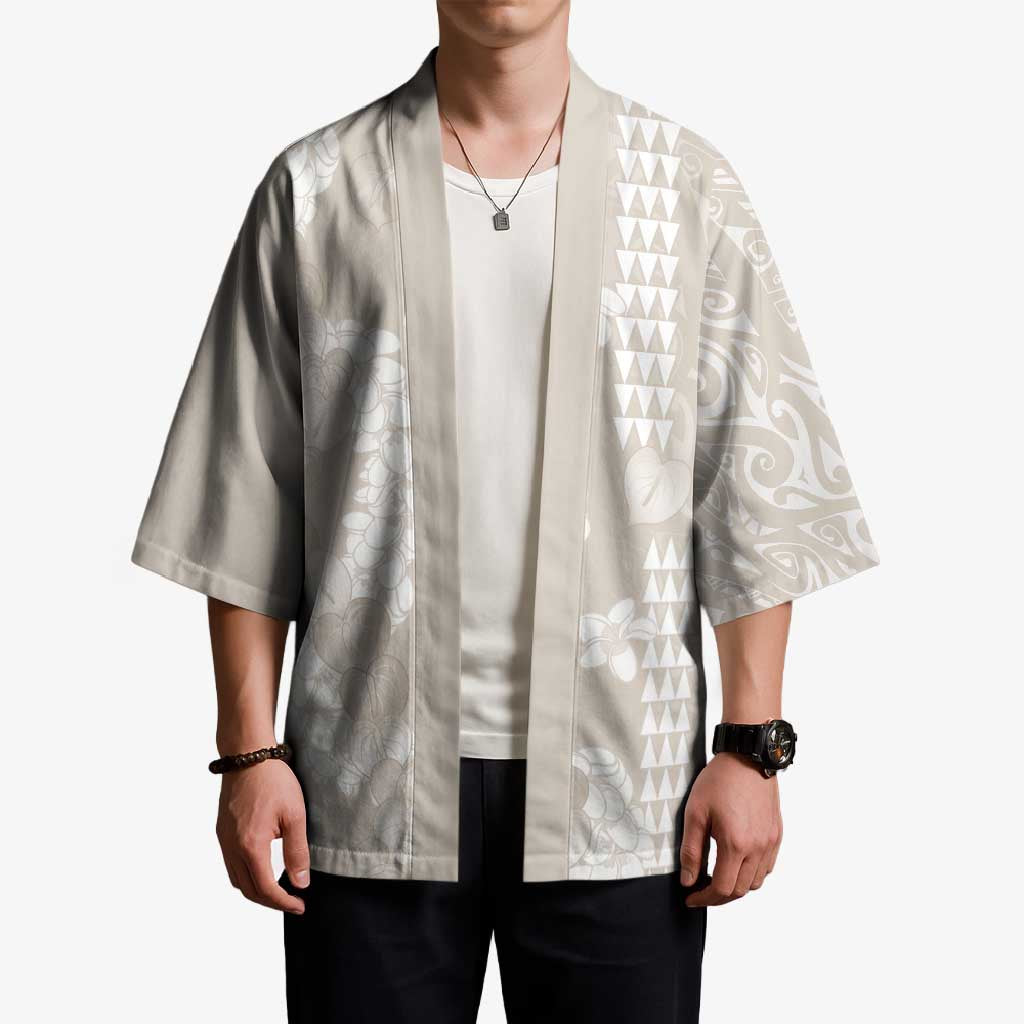 Suede Beige Hawaii Anthurium Plumeria Lei Kimono LT9 - Polynesian Pride