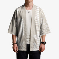 Suede Beige Hawaii Anthurium Plumeria Lei Kimono LT9 - Polynesian Pride