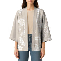 Suede Beige Hawaii Anthurium Plumeria Lei Kimono LT9 - Polynesian Pride