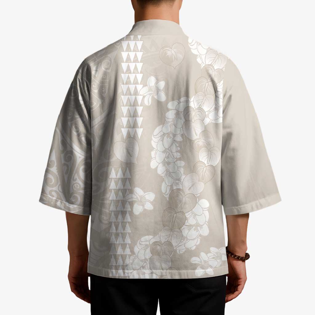 Suede Beige Hawaii Anthurium Plumeria Lei Kimono LT9 - Polynesian Pride