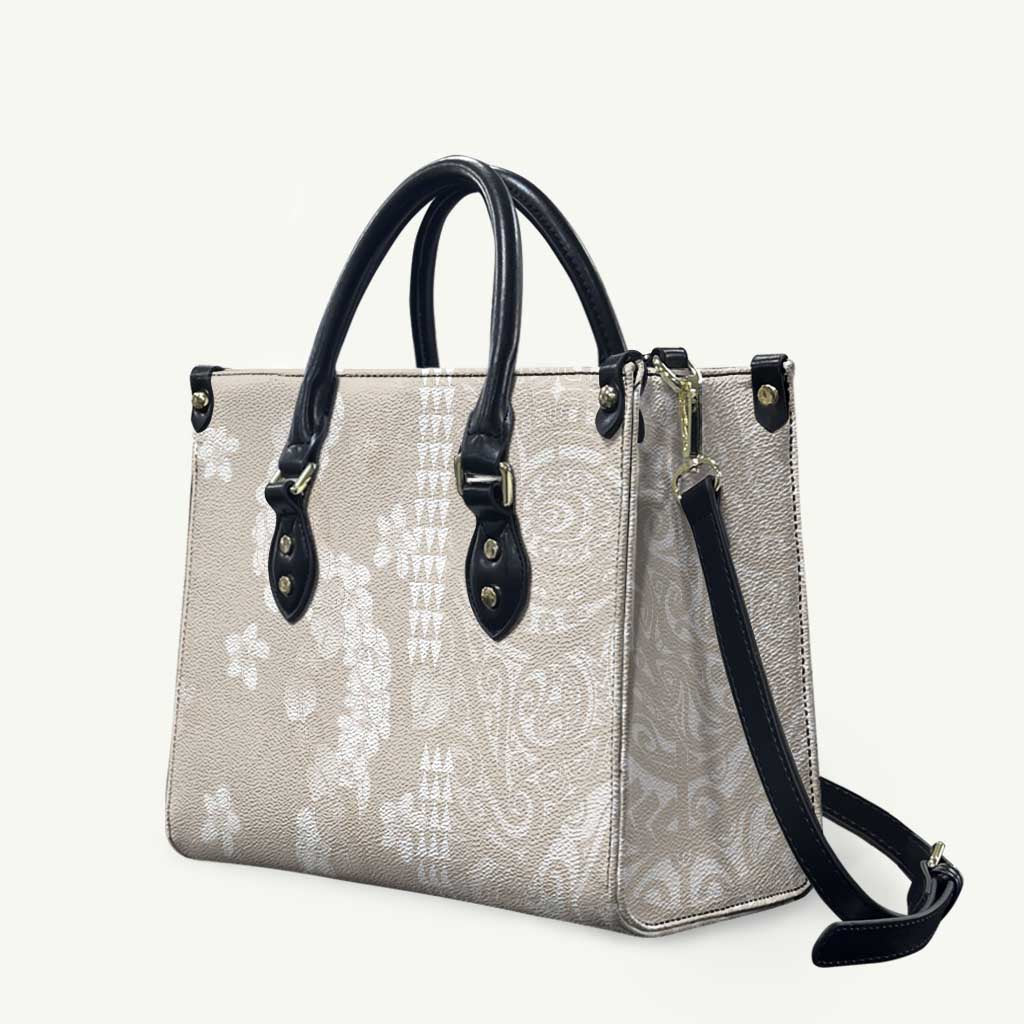 Suede Beige Hawaii Anthurium Plumeria Lei Leather Bag LT9 Beige - Polynesian Pride