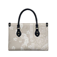 Suede Beige Hawaii Anthurium Plumeria Lei Leather Bag LT9 - Polynesian Pride