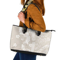 Suede Beige Hawaii Anthurium Plumeria Lei Leather Tote Bag LT9 Beige - Polynesian Pride