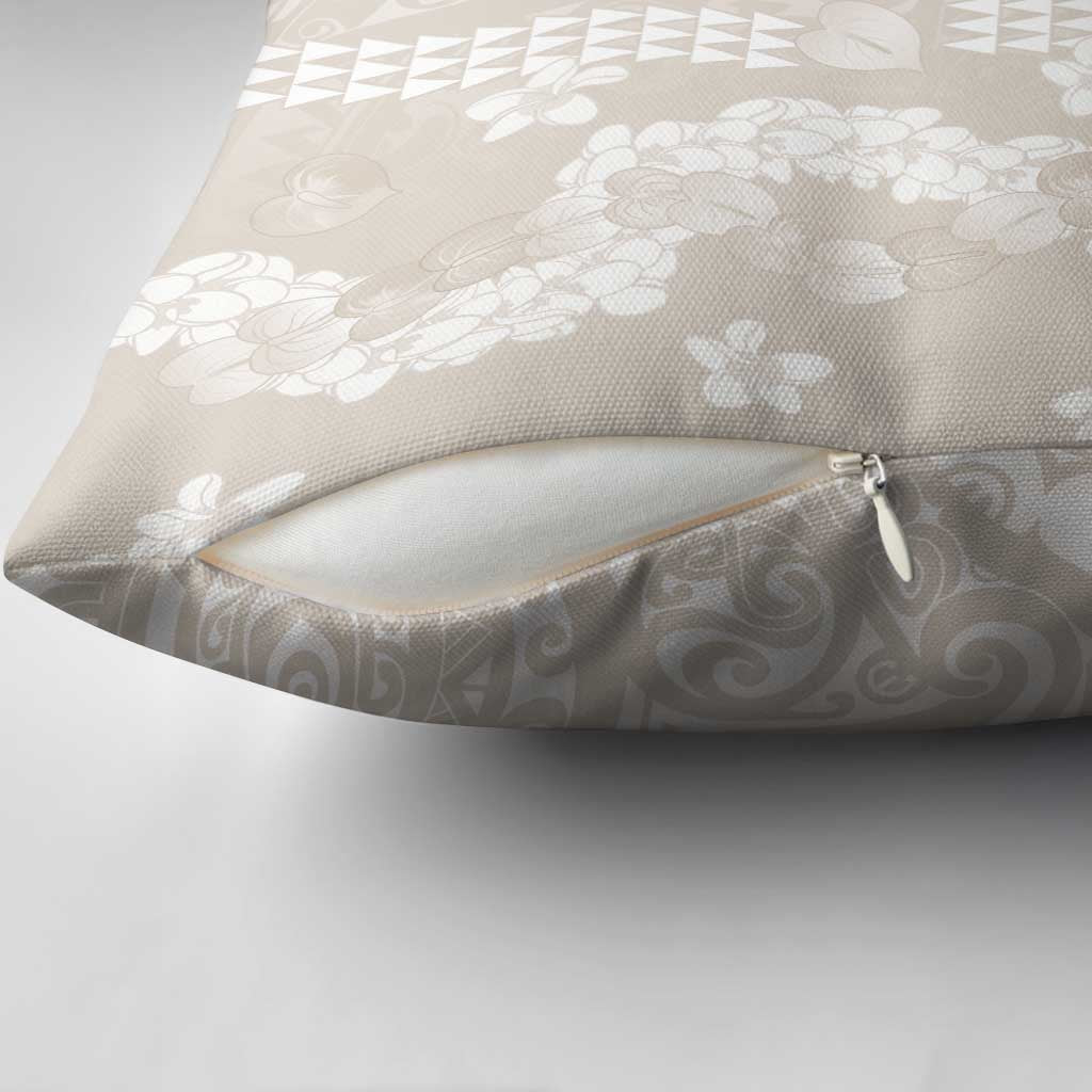 Suede Beige Hawaii Anthurium Plumeria Lei Pillow Cover LT9 - Polynesian Pride