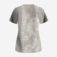 Suede Beige Hawaii Anthurium Plumeria Lei Scrub Top LT9 - Polynesian Pride