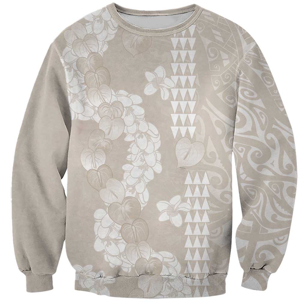 Suede Beige Hawaii Anthurium Plumeria Lei Sweatshirt LT9 Unisex Beige - Polynesian Pride