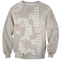 Suede Beige Hawaii Anthurium Plumeria Lei Sweatshirt LT9 Unisex Beige - Polynesian Pride