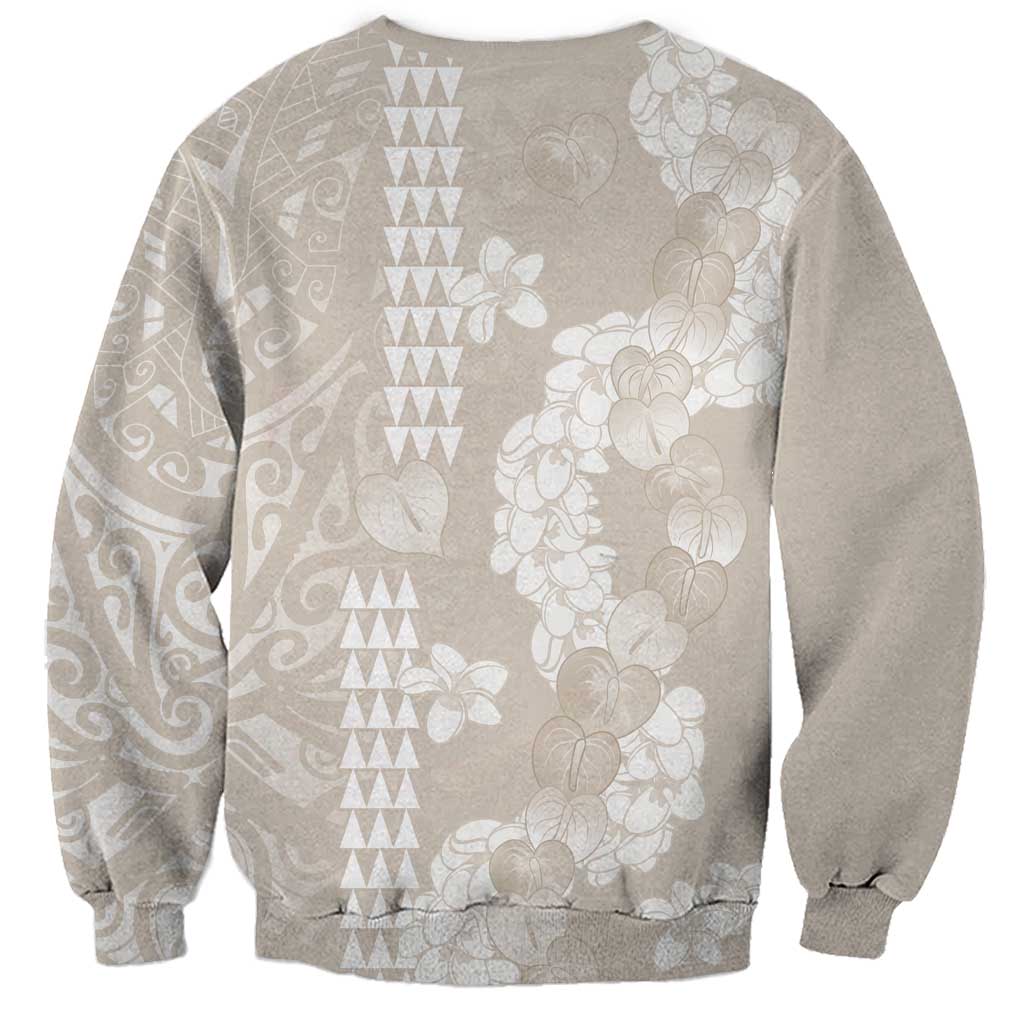 Suede Beige Hawaii Anthurium Plumeria Lei Sweatshirt LT9 - Polynesian Pride