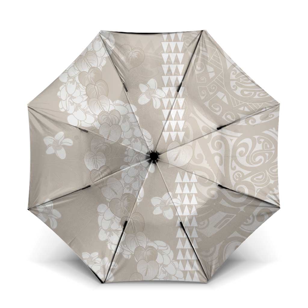 Suede Beige Hawaii Anthurium Plumeria Lei Umbrella LT9 One Size Folded 11.42 inch Opened Diameter 37.4 inch Beige - Polynesian Pride