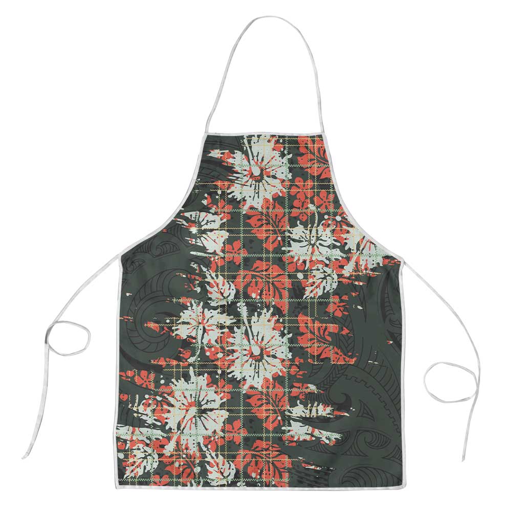 Hawaii Tartan With Hibiscus Apron Polynesian Pattern Vintage LT9 Dark Green - Polynesian Pride