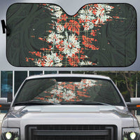 Hawaii Tartan With Hibiscus Auto Sun Shade Polynesian Pattern Vintage LT9 Dark Green - Polynesian Pride