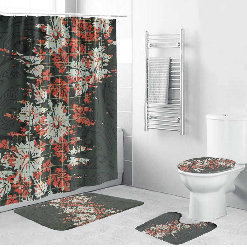 Hawaii Tartan With Hibiscus Bathroom Set Polynesian Pattern Vintage LT9 Bathroom Set (4 pcs) Dark Green - Polynesian Pride