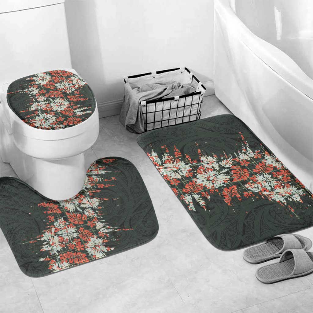 Hawaii Tartan With Hibiscus Bathroom Set Polynesian Pattern Vintage LT9 Mat Set Only (3 pcs) One Size Dark Green - Polynesian Pride