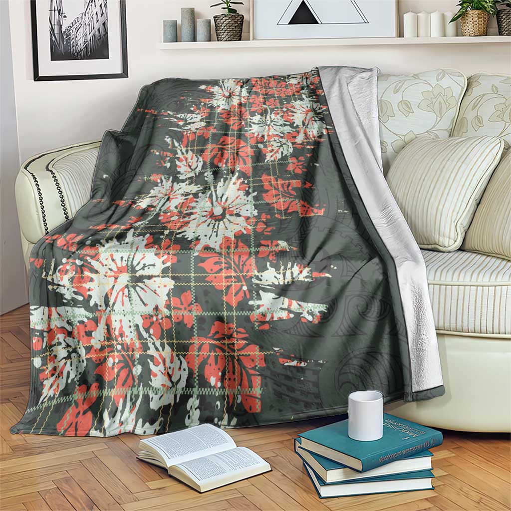 Hawaii Tartan With Hibiscus Blanket Polynesian Pattern Vintage LT9 Dark Green - Polynesian Pride